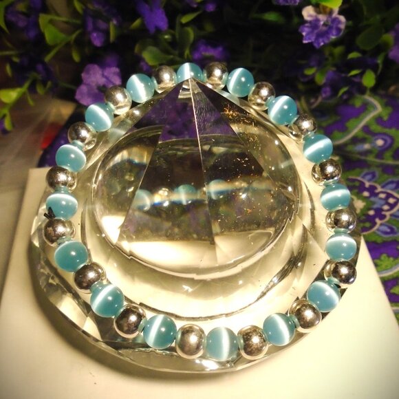 Blue Cats eye and 925 Sterling Silver beaded Bracelet - Picture 5 of 5